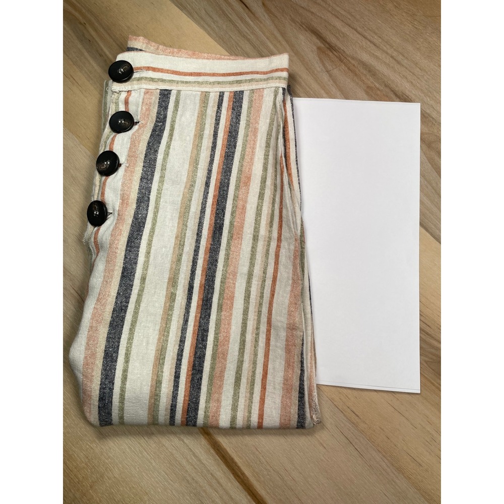 Stradivarius Linen Blend Striped Wide Leg Culotte Pants High Waist Size 4 - Picture 7 of 13